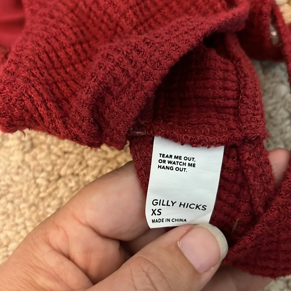 NWOT Gilly Hicks‎ Red Soft Waffle Knit Plunge Scoop Neck Cut Out Bralette XS